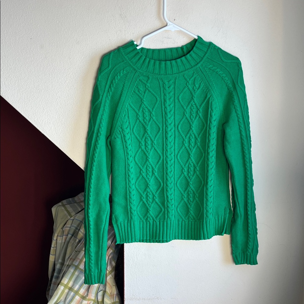 GAP Vibrant Grass Green Cable Knit Cotton Sweater‎ S